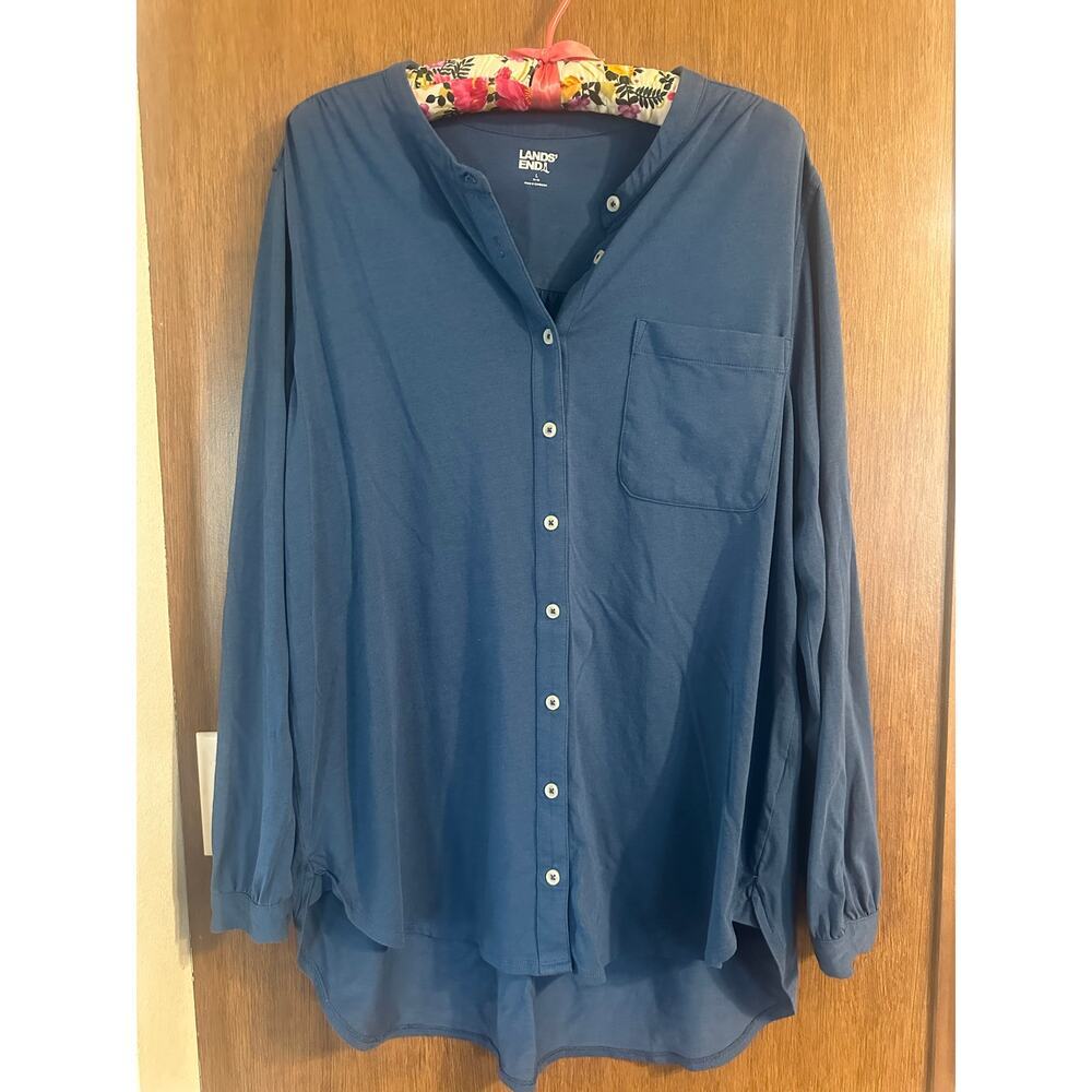 Lands End Long Sleeve Jersey A-LIne Tunic Button Down lot of 2 sz large